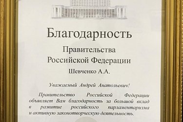 Андрей Шевченко награжден Благодарностью Правительства РФ
